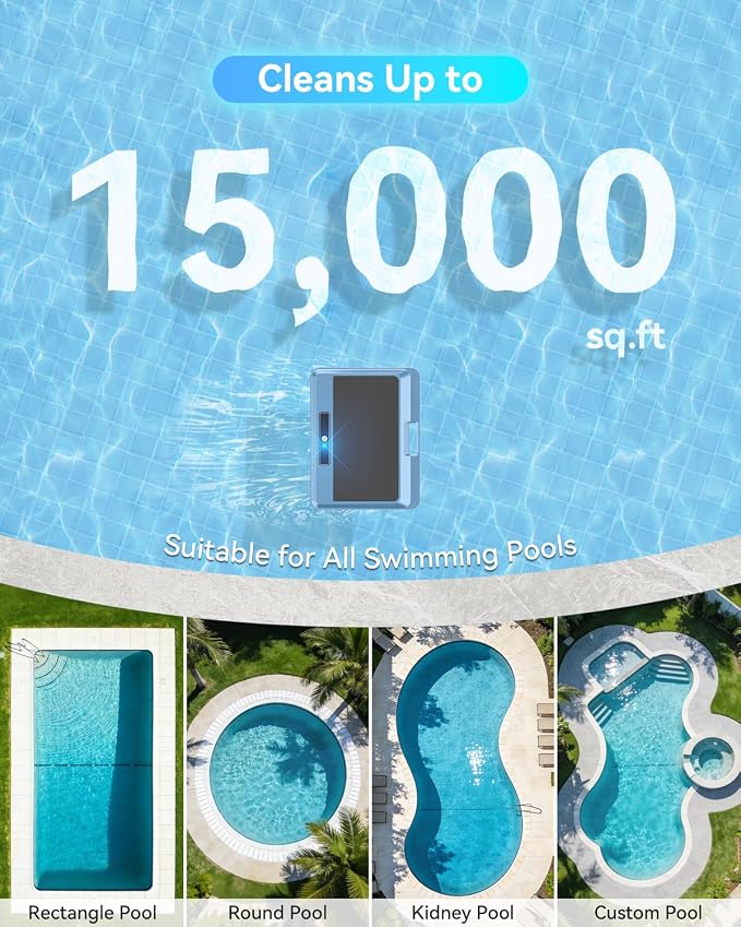 F1T Solar Powered Robotic Pool Skimmer Surface Cleaner with APP Support Dual Charging Options Smart Obstacle Avoidance 24/7 Continuous Cleaning Ideal for Above Ground Pool Blue