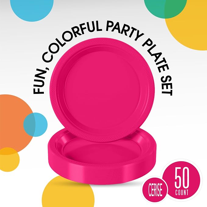 7" Cerise plastic plates (50)