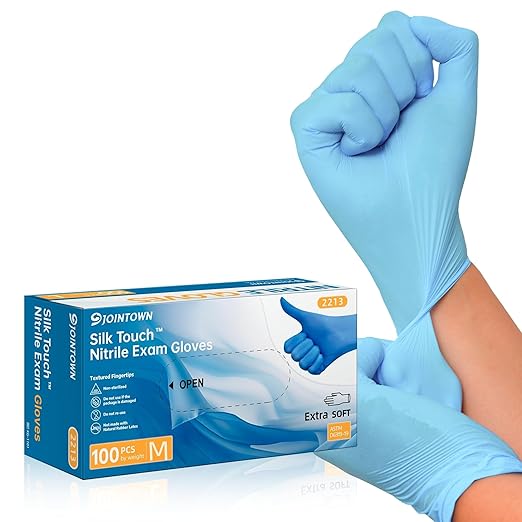 Nitrile Exam Gloves, 3.5-Mil Blue Disposable Latex-Free, Extra Soft Medical Gloves Medium 100 Pcs, Powder-Free for Medical, Cleaning, Cooking, Esthetician, Food-Safe Nitrile Gloves, M