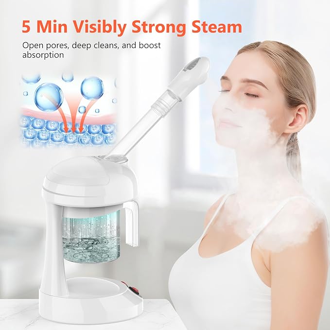 Facial Steamer - TASALON Ozone Face Steamer for Facial, Portable Facial Steamer with Removable Water Tank, Nano Ionic Facial Steamer for Home Salon Spa or Personal Care, White