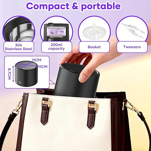 Ultrasonic Cleaner for Retainers & Aligners - 50kHz Dental Pod for Invisalign, Braces, Dentures, Night Guards, 200ml 3 Modes, Deep Clean for Fresh Retainers, Black