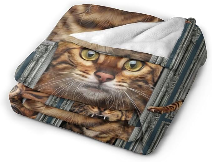 Tijuboni Bengal Cat Throw Blanket Cat Gifts for Girls Boys Women Men Kids Adults Soft Flannel Fleece Blanket for Couch Sofa Bed Home Decor 60"x80"