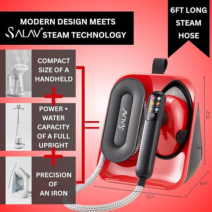 Smart Steam – 2-in-1 Handheld Garment Steamer & Iron with 6ft Steam Hose, 7 Steam Levels, Digital Display, 1.1L Tank, Steam Burst, Auto-Off Safety, For Home & Upholstery
