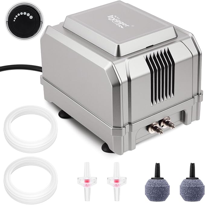 hygger 8W Aquarium Air Pump: Powerful Adjustable Fish Tank Air Pump, Dual Outlet Oxygen Aerator, Oxygen Pump for Up to 200 Gallons Aquariums, for Freshwater, Saltwater, Hydroponics