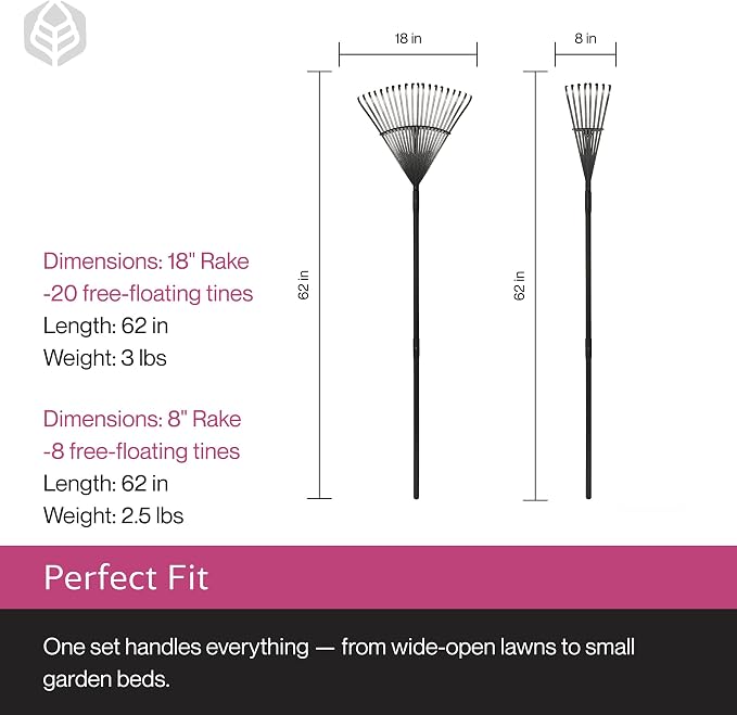 Yard Butler ILT-208 World’s Greatest Rake Set Garden Rake for Lawncare - Convenient Garden Cleaning Accessory - Lightweight Wooden Handle - Steel Tines - Easy to Maneuver