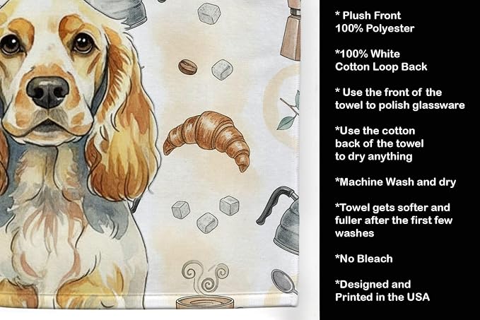 Caroline's Treasures Lemon Roan English Cocker Spaniel Coffee Bar Kitchen Towel Velour Plush Front and Cotton Loop Back Machine Washable
