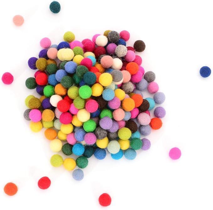Glaciart One Felt Pom Poms, Wool Balls (240 Pieces) 1.5 cm – 0.6 Inch, Handmade Felted 40 Color (Red, Pink, Blue, Orange, Yellow, Gray, Black, Pastel and More) Bulk Small Puff for Felting and Garland