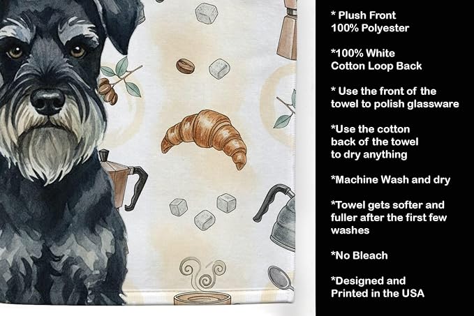 Caroline's Treasures Standard Schnauzer Coffee Bar Kitchen Towel Velour Plush Front and Cotton Loop Back Machine Washable