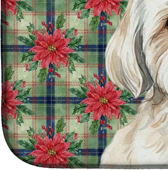 Caroline's Treasures White Lhasa Apso Christmas PoinsettIas Dish Drying Mat Absorbent Dish Drying Mat Pad for Kitchen Counter Dish Drainer Mat for Countertop, 14 x 21", Multicolor