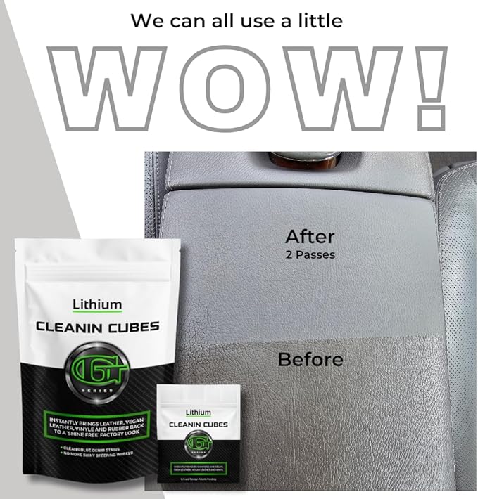 Lithium Cleaning Cubes- Hydrating Car Cleaner Interior for Leather, Plastic, Carpet, Vinyl, and Tesla Vegan Leather - Non Toxic and Color Safe Interior Car Cleaner