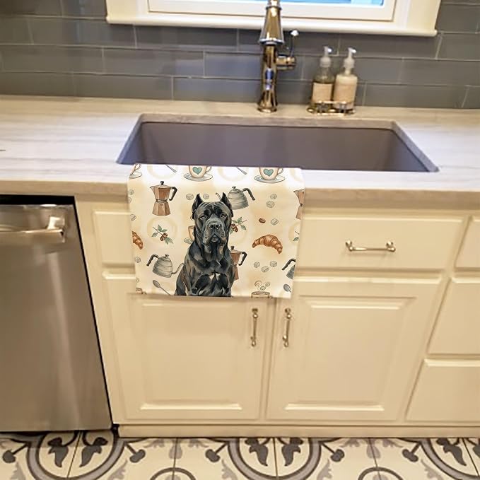 Caroline's Treasures Cane Corso Coffee Bar Kitchen Towel Velour Plush Front and Cotton Loop Back Machine Washable