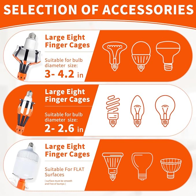 26FT Telescopic Light Bulb Changer for High Ceilings with 5-20FT Extension Pole, Flip-Tab Lock Universal Tool w/ Basket, Suction Cup, Grabber & Duster for Recessed, Ceiling Fans, Hard-to-Reach Lights