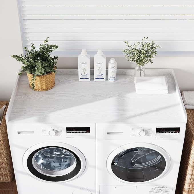 Fivesun Washer Dryer Countertop, 27.5" x 54“ Wood Washer and Dryer Countertop with Edge Rails for Laundry Room Organization and Storage, White