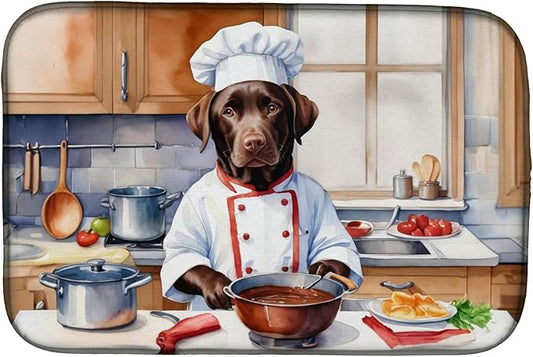Caroline's Treasures DAC6277DDM Chocolate Labrador Retriever The Chef Dish Drying Mat Absorbent Dish Drying Mat Pad for Kitchen Counter Dish Drainer Mat for Countertop, 14 x 21", Multicolor