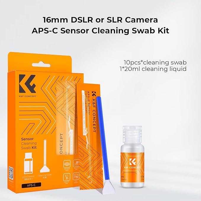 K&F Concept 24mm Full Frame Sensor Cleaning Swab*10+20ml Sensor Cleaner+ Air Blower Compatible with Nikon Sony Canon DSLR Camera Sensor