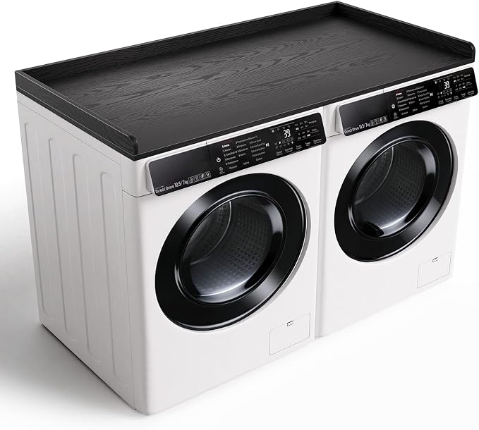 Fivesun Washer Dryer Countertop, 27.5" x 54“ Wood Washer and Dryer Countertop with Edge Rails for Laundry Room Organization and Storage, Black