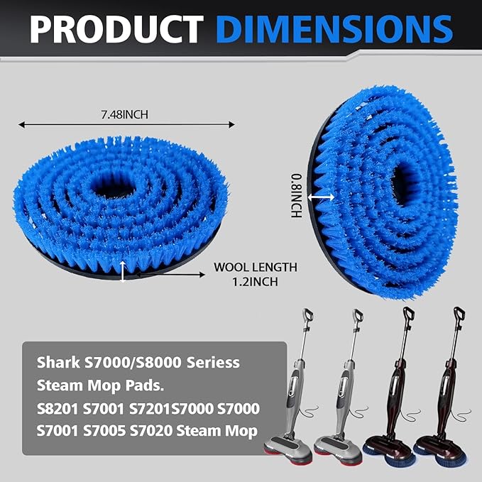 4 Pack Brush for Shark Steam Mop S7000 S7001 S7020 S7005 S8021 S8001 Replacement Brush Heads with Nylon Bristles and Scrub Pad Abrasive Polishing Pad (2 Blue+2 White)