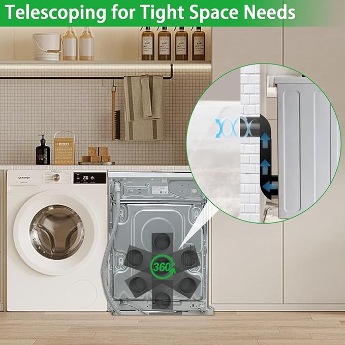 Stainless Steel Adjustable Periscope Dryer Vent Kit (9.5-14.5") - Low Profile 4 Inch Telescoping Duct for Tight Spaces - Flat & Slim Universal Fit for Whirlpool- Fire-Safe Offset Design