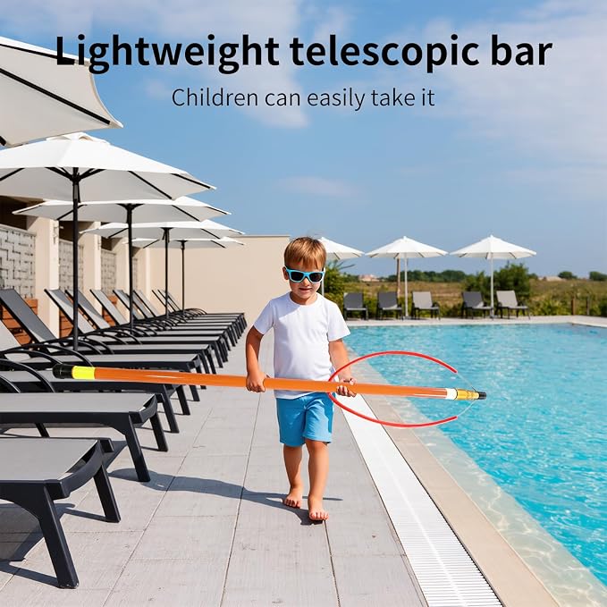 14.8ft Telescopic Pool Rescue Hook | OSHA Water Rescue Pole & Emergency Hook with Night Glow | Fiberglass Pool Safety Pole for Home/Water Parks