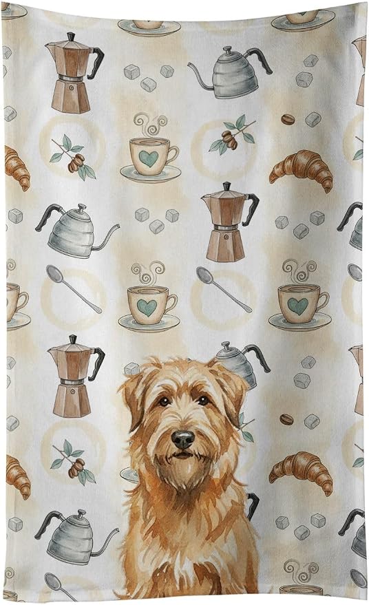 Caroline's Treasures Tawny Briard Coffee Bar Kitchen Towel Velour Plush Front and Cotton Loop Back Machine Washable