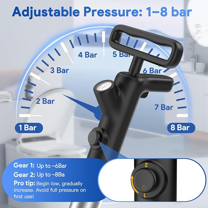 Granarbol Plungers for Bathroom, Toilet Plunger & Air Drain Blaster with Real-Time Gauge,Heavy Duty Toilet Auger & Drain Snake, Clog Remover Tool for Toilets, Sinks, Floor Drains (Black)