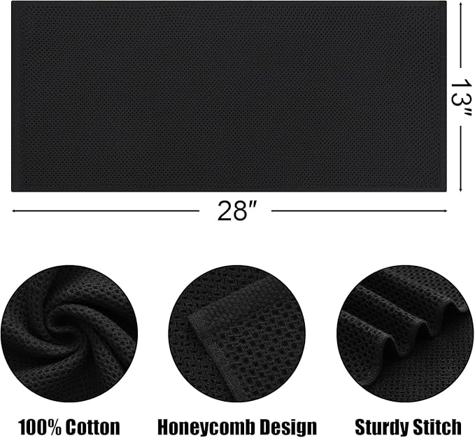 Kitinjoy 100% Cotton Waffle Weave Kitchen Hand Towels (13 X 28 Inches, Black), 12-Pack Super Soft and Absorbent Dish Towel for Drying Dishes