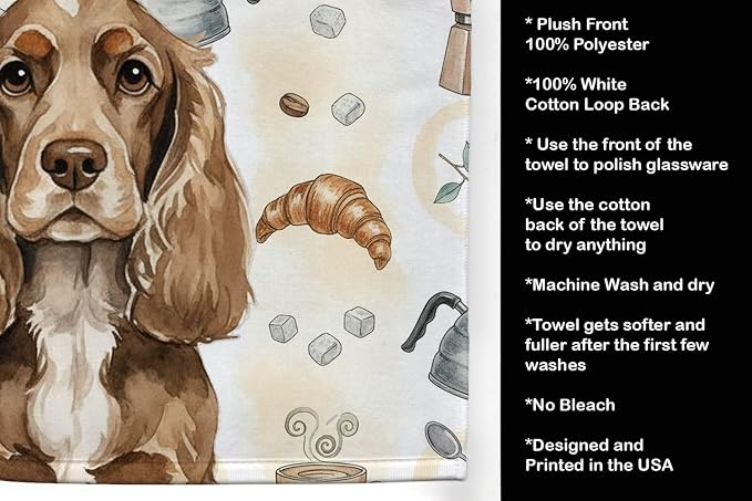 Caroline's Treasures Chocolate Cocker Spaniel Coffee Bar Kitchen Towel Velour Plush Front and Cotton Loop Back Machine Washable