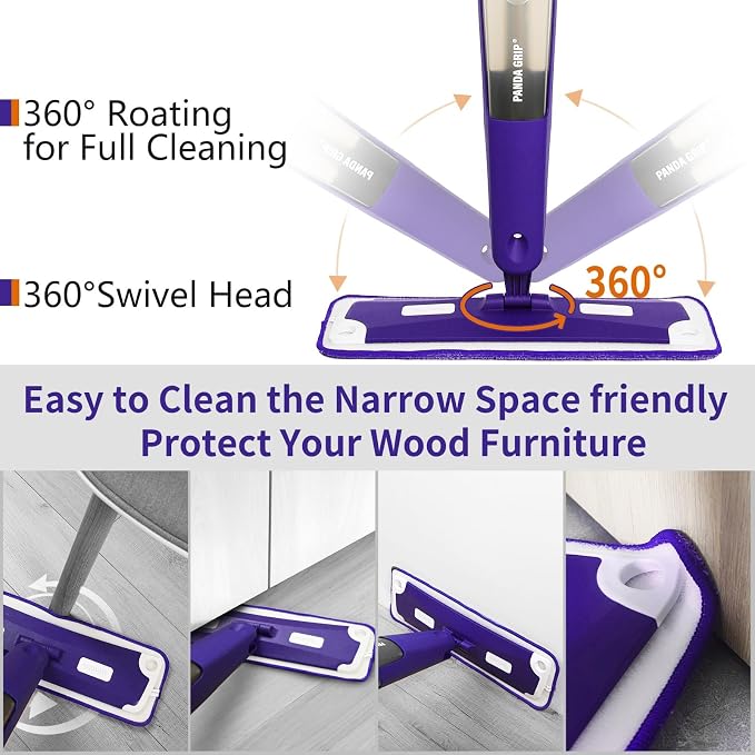 Spray Mop for Floor Cleaning with Bottle & 3 Microfiber Pads | Refillable bottle, washable pads, wet/dry flat mop for hardwood, laminate, wood & ceramic floors, home or commercial use