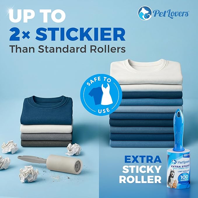 PetLovers Extra Sticky Lint Roller Value Set 300 Sheets for Pet Hair Removal, Dog and Cat Lint Remover 3 Pack