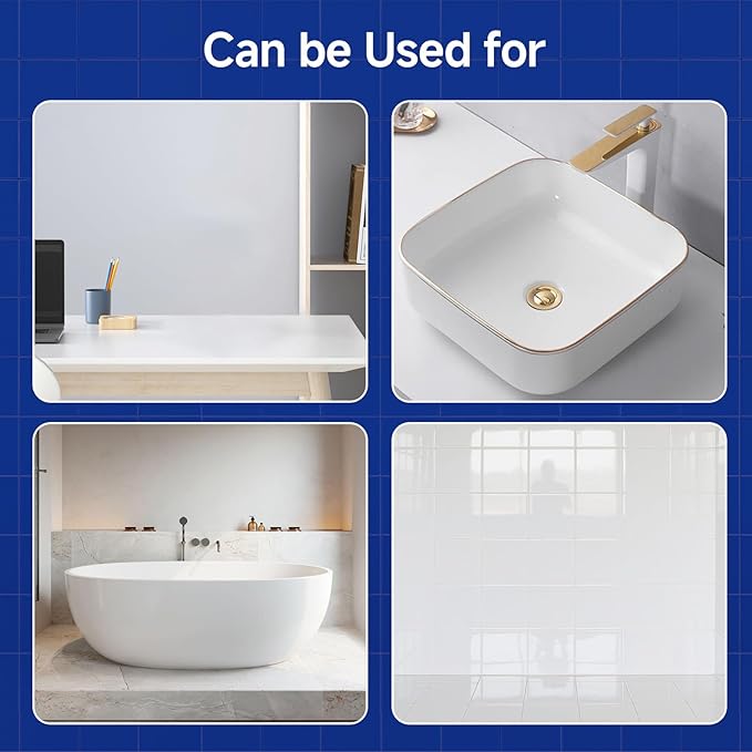 Tub and Tile Refinishing Kit with Tools, 35oz White Tile Paint Water Based & Low Odor, DIY Bathtub Paint, Easy to Use for Bathroom, Kitchen, Porcelain, Semi-Gloss, 50-60sq.ft(Lemon Yellow)