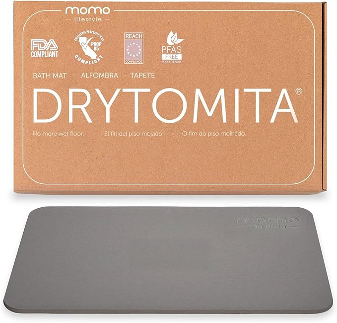 Momo Lifestyle Stone Bath Mat Drytomita – Quick Drying Diatomaceous Earth, Ultra Absorbent 23.6" X 15.4" Graphite Gray
