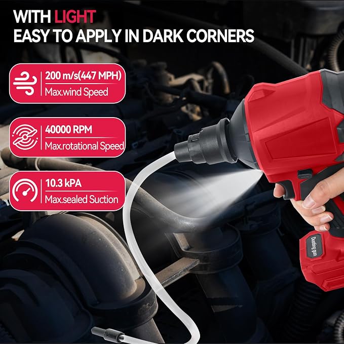 Cordless Dust Blower for Milw-aukee 18V Battery(Tool Only), Air Duster Compressed Air Mattress Pump,447MPH 40000RPM for Car,Garages,Sawmill Room,Workshop Cleaning (for Milwa-ukee 18V Battery)