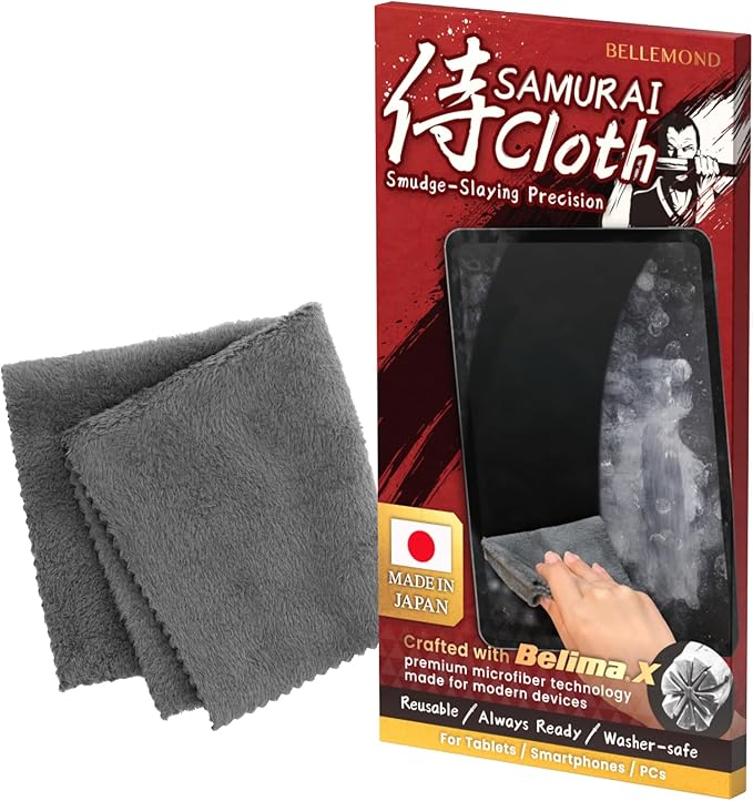 BELLEMOND「Samurai Cloth」Japanese Microfiber Cleaning Cloth | Washable, Reusable, Lint Free Cloth for Phones, Laptops, Lenses, Screens & Electronics | Made in Japan | Large