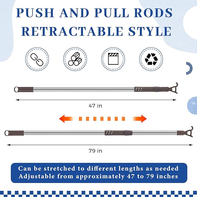 Reallnaive 1 Pack Telescoping Skylight Pole with Hook 47 to 79 Inch Wand for Blinds Tension Rod Blinds Shades Stainless Steel Adjustable Curtain Pull Wand for Skylight Cordless Window (Brown)