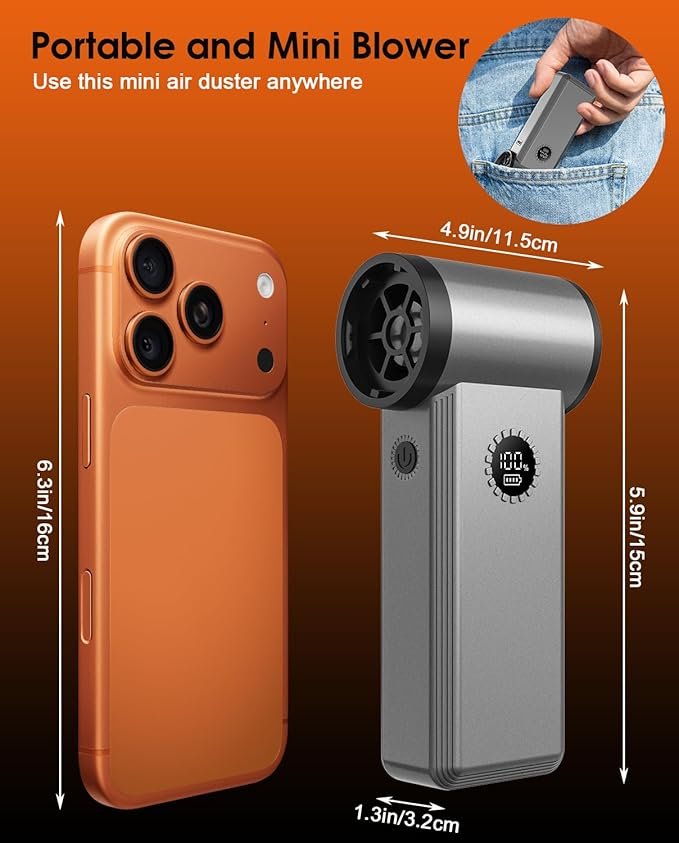 Superpower Electric Air Duster-180000RPM Brushless Cordless Air Duster, 8000mAH, 45W Fast Charge, 4-Speeds, Fastest Charging Mini Dust Blower for PC, Keyboard, Car, Golf, Outdoor, and House