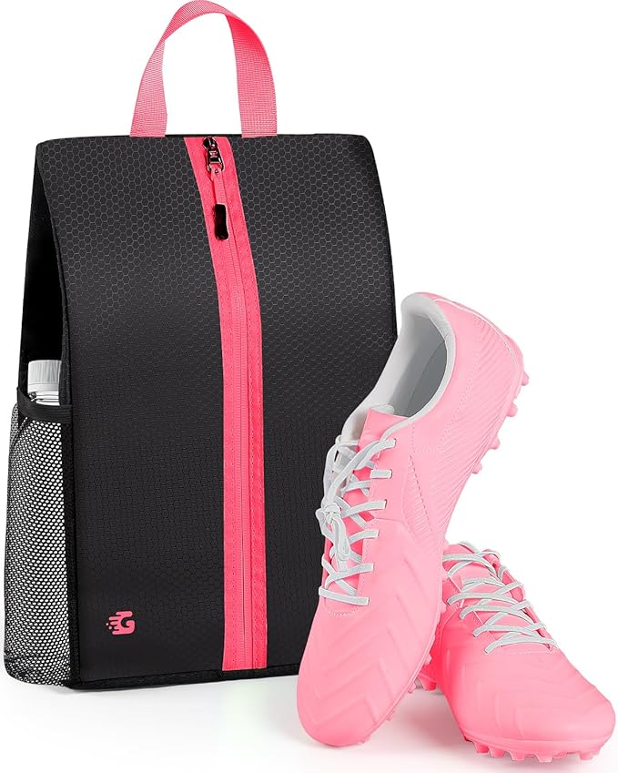 GLORIEROO Smell Proof Shoe Bags for Travel-Soccer Cleat Bag Smell Proof with Active Carbon Fabric | Odor-Absorbing Water-Resistant Track Shoe bags for Sports (Pink, UP TO US11)
