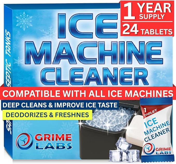 Ice Machine Cleaner Tablets Descaler – 24 Pack (1 Year Supply) – Nickel-Safe, Removes Mold & Improves Taste – Compatible with Countertop & Nugget Ice Makers
