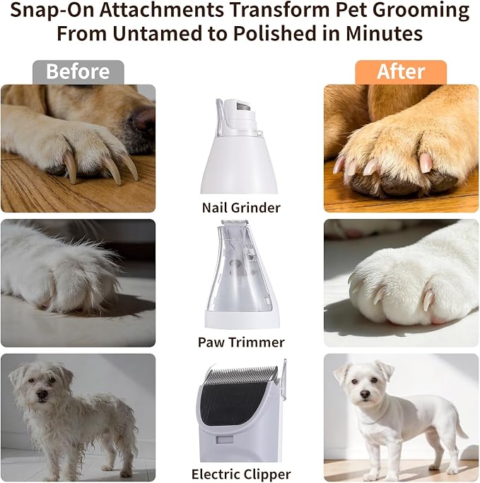 Dog Grooming Vacuum, 13000Pa Powerful with 1.5L Cup 6 in 1 Pet Electric Grooming Vacuum for with Hair Clipper & Shedding Brush, Low Noise, 3 Suction Levels for Thick Hair Cats & Dogs