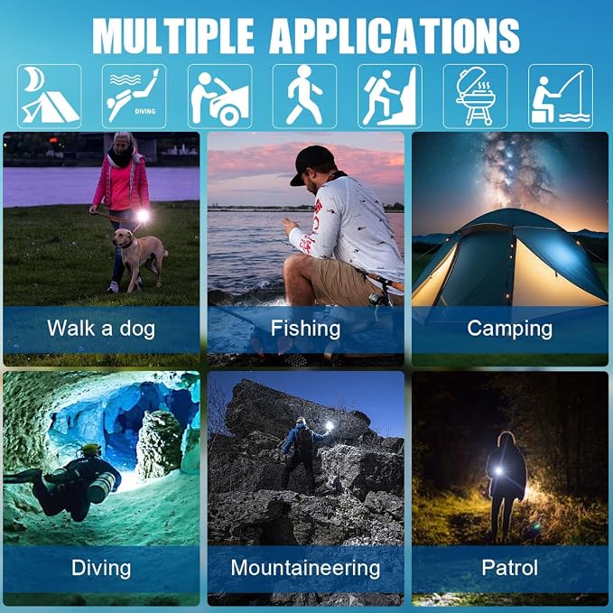 3000LM Diving Flashlight IPX8 Waterproof Scuba Light 3 Modes Rechargeable Underwater Light for Snorkeling, Ideal Gift for Divers and Underwater Sports Enthusiasts
