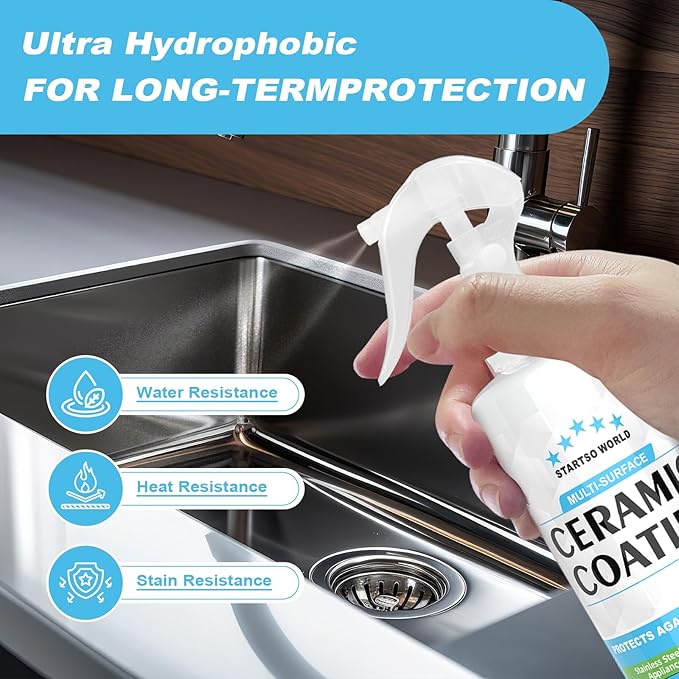 Ceramic Coating Spray – Shine, Seal & Protect Stainless Steel, Glass, Kitchen & Bath – Repels Fingerprints, Water Spots & Grime – Multi-Surface Sealant for Countertops, Sinks & More, 17.32oz