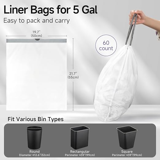 5 Gallon Trash Can with Trash Bags Drawstring
