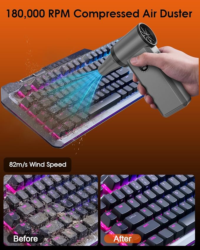 Superpower Electric Air Duster-180000RPM Brushless Cordless Air Duster, 8000mAH, 45W Fast Charge, 4-Speeds, Fastest Charging Mini Dust Blower for PC, Keyboard, Car, Golf, Outdoor, and House