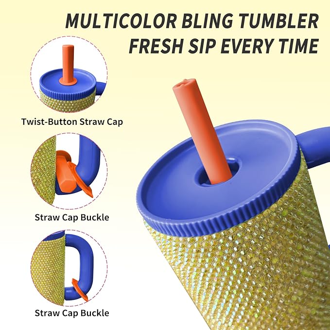HWISDMIG 40oz Tumbler with Handle-Glitter Rhinestones Tumbler Bling Cups Stainless Steel Water Bottle Diamond Studded Tumbler for Women-Birthday Gifts for Women, Mom, Girlfriend (Golden Glow)