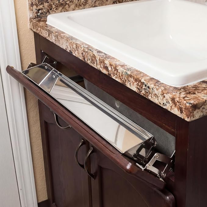 2 Set 19 Inch Metal Sink Drawer Tip Out Tray Kit Include Tip-Out Sink Trays and Hinges Large Pull Out Storage Organizer for Kitchen Bathroom Base Cabinets(Silver)