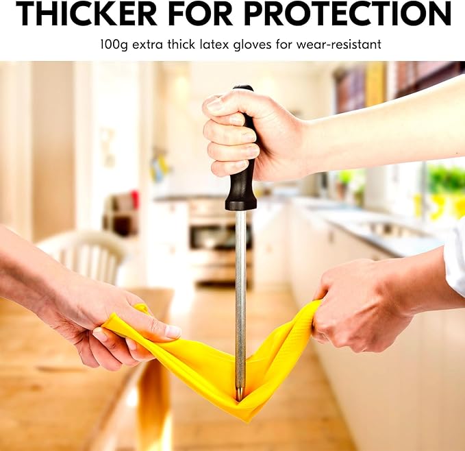 Vgo... 2-Pairs Reusable Household Gloves, Rubber Dishwashing gloves, Extra Thickness, Long Sleeves, Kitchen Cleaning, Working, Painting, Gardening, Pet Care (Size XL, Yellow, HH4601)