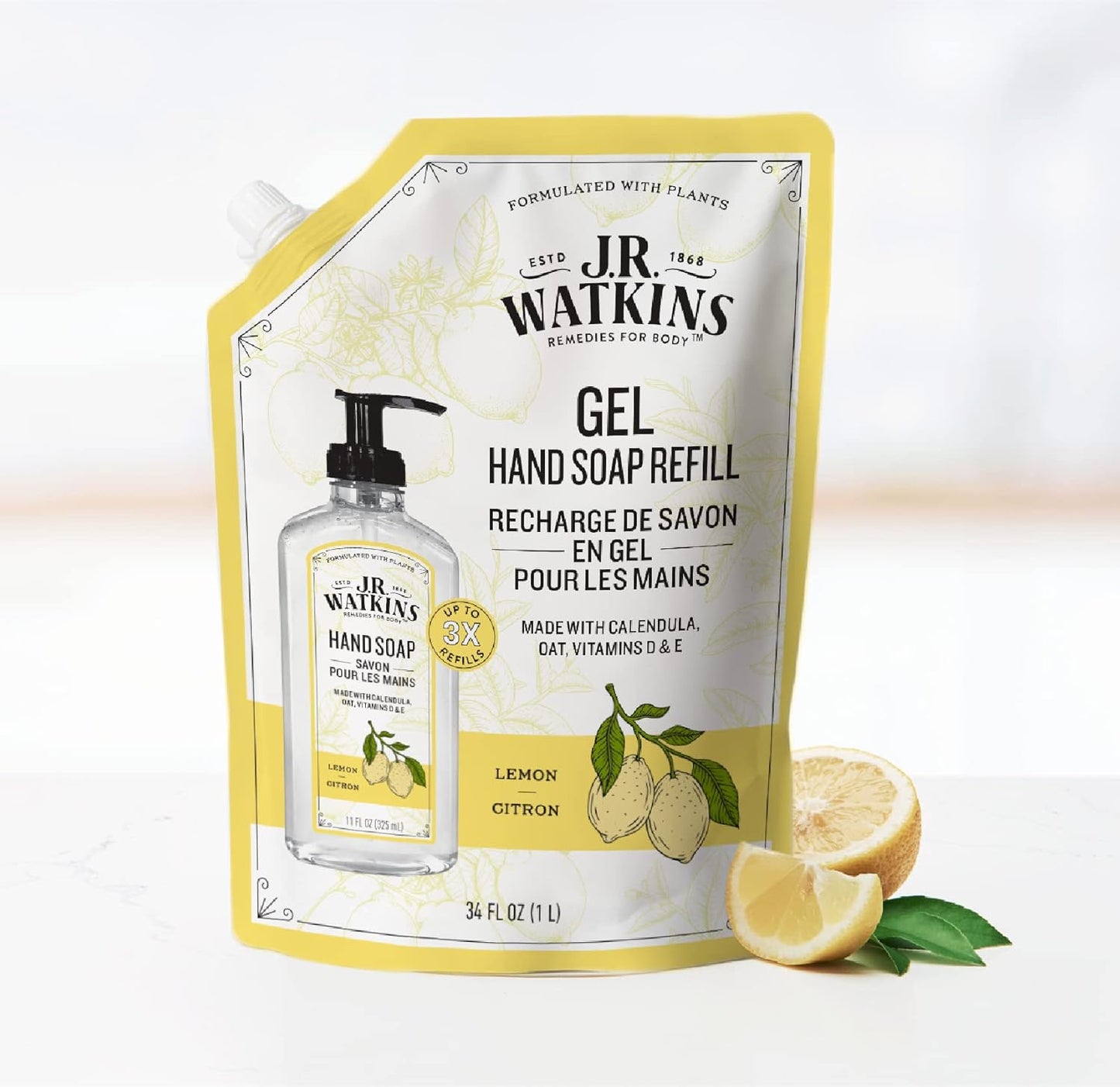 J.R. Watkins Liquid Hand Soap Lemon Refill, 34 Fl Oz
