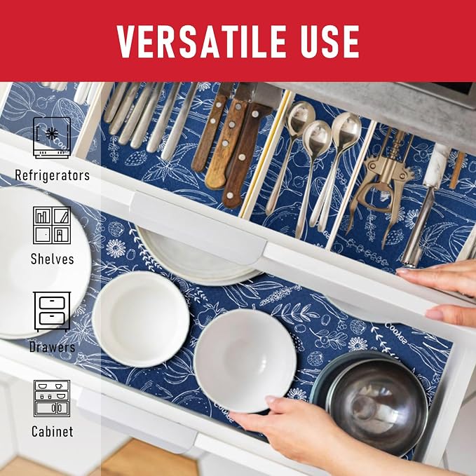 Cooyes Fridge Bin Liners, 12 Pack Refrigerator Liners with Non-Slip Particles, Drawer Mats for Kitchen Cabinets, Breathable Cloth Material, Washable, Keep Produce Fresh Longer