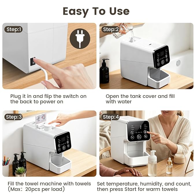 Hot Face Towel Dispenser, 3 Level Temperature and Moisture Control Automatic Towels Warmer, 5S Fast Heating Wipes Heater for Home Spa, Makeup Removal, and Daily Skincare, Plus 50PCS Compressed Towels