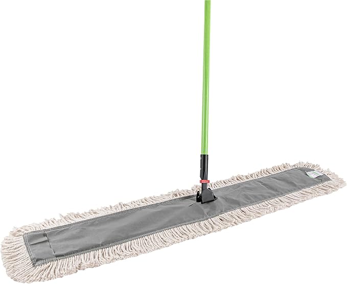 Restaurantware-Clean Tek Professional 48.03 x 5 Inch Dry Floor Mop, 1 Disposable Dust Mop - 64-Inch Handle, Secure Attachment, Blue Cotton, Ideal For Floor, Cleaning Home, Office
