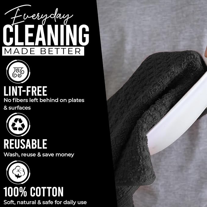DAN RIVER Premium Black Kitchen Towels - [Pack of 6] 100% Cotton (16x 26 Inches) -Super Soft, Highly Absorbent Hand Towels, Quick Dry, Dish Towels, Tea and Bar Towels Set